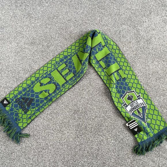 Adidas Seattle Sounders FC MLS Official Team Soccer Knit Scarf Blue Green NEW - Picture 3 of 6